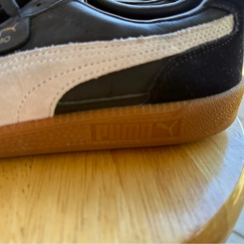 Puma Palermo Black &‎ White Leather Sneakers with Gum Sole